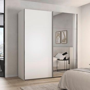 Contido Sliding Mirror Alpine White 201cm 2 Door Wardrobe with Extras