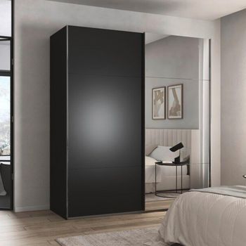 Contido Sliding Mirror Black 201cm 2 Door Wardrobe with Extras