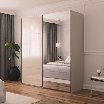 Contido Sliding Mirror Champagne Glass 201cm 2 Door Wardrobe with Extras