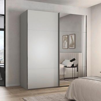 Contido Sliding Mirror Silk Grey 201cm 2 Door Wardrobe with Extras