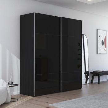 Contido Black Glass 201cm 2 Door Sliding Wardrobe with Extras