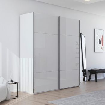 Contido Crystal White Glass 201cm 2 Door Sliding Wardrobe with Extras