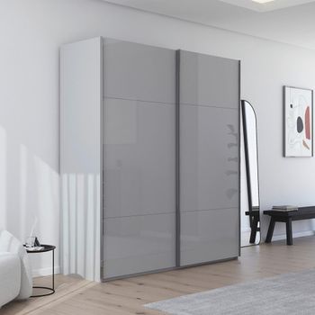 Contido Silk Grey Glass 201cm 2 Door Sliding Wardrobe with Extras