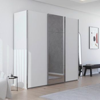 Contido Sliding Mirror Alpine White 242cm 3 Door Wardrobe with Extras