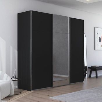 Contido Sliding Mirror Black 242cm 3 Door Wardrobe with Extras