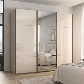 Contido Sliding Mirror Champagne Glass 242cm 3 Door Wardrobe with Extras