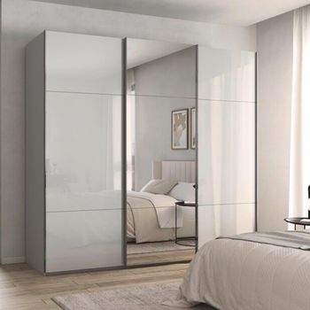 Contido Sliding Mirror Silk Grey Glass 242cm 3 Door Wardrobe with Extras