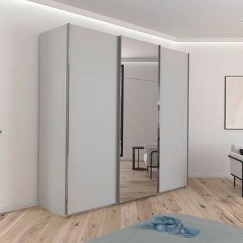 Contido Sliding Mirror Silk Grey 242cm 3 Door Wardrobe with Extras