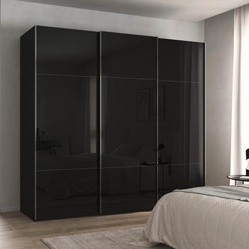 Contido Black Glass 242cm 3 Door Sliding Wardrobe with Extras