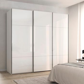 Contido Crystal White Glass 242cm 3 Door Sliding Wardrobe with Extras