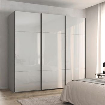 Contido Silk Grey Glass 242cm 3 Door Sliding Wardrobe with Extras