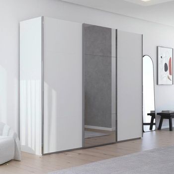 Contido Sliding Mirror Alpine White 271cm 3 Door Wardrobe with Extras