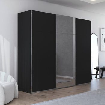 Contido Sliding Mirror Black 271cm 3 Door Wardrobe with Extras