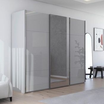 Contido Sliding Mirror Silk Grey Glass 271cm 3 Door Wardrobe with Extras