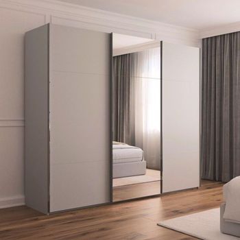 Contido Sliding Mirror Silk Grey 271cm 3 Door Wardrobe with Extras