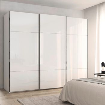 Contido Crystal White Glass 271cm 3 Door Sliding Wardrobe with Extras