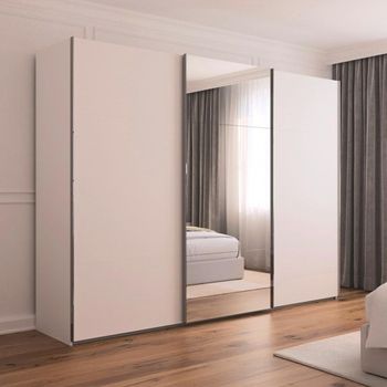Contido Sliding Mirror Alpine White 301cm 3 Door Wardrobe with Extras
