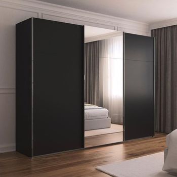 Contido Sliding Mirror Black 301cm 3 Door Wardrobe with Extras