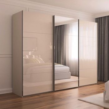Contido Sliding Mirror Champagne Glass 301cm 3 Door Wardrobe with Extras