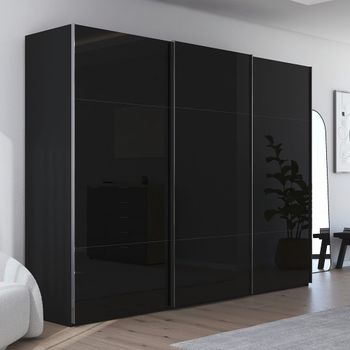 Contido Black Glass 301cm 3 Door Sliding Wardrobe with Extras