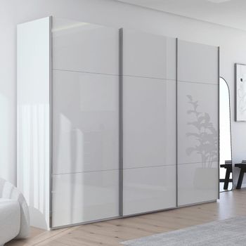 Contido Crystal White Glass 301cm 3 Door Sliding Wardrobe with Extras