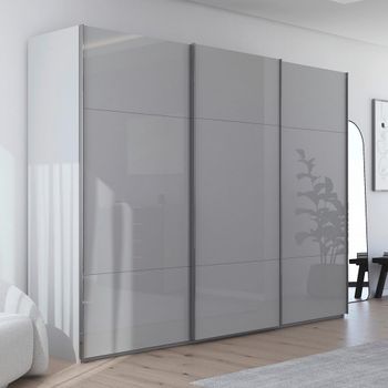 Contido Silk Grey Glass 301cm 3 Door Sliding Wardrobe with Extras