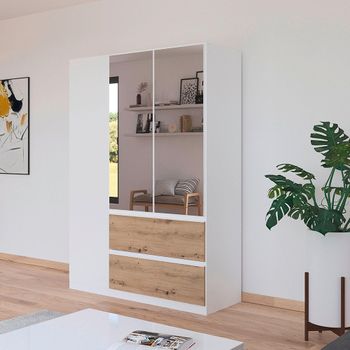 Costa Alpine White and Artisan Oak 136cm 3 Door Combi Wardrobe