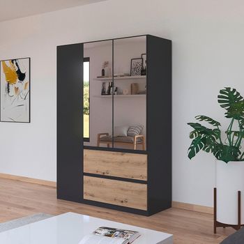 Costa Metallic Dark Grey and Artisan Oak 136cm 3 Door Combi Wardrobe