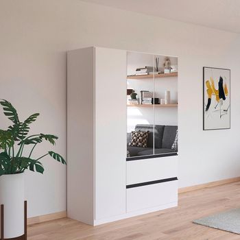 Costa Combi and Metallic Dark Grey Handle Alpine White 136cm 3 Door Wardrobe