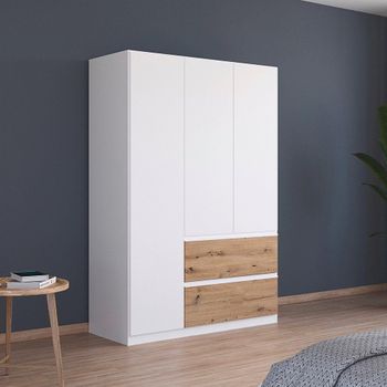 Costa Alpine White and Artisan Oak 136cm 3 Door 2 Drawer Wardrobe