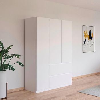 Costa Alpine White 136cm 3 Door 2 Drawer Wardrobe