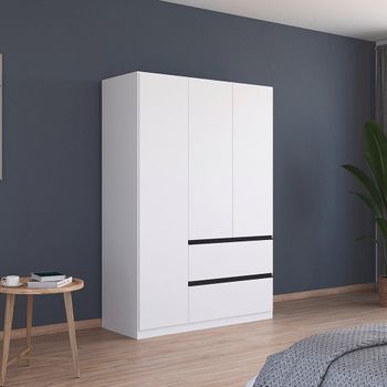 Costa 2 Drawer and Metallic Dark Grey Handle Alpine White 136cm 3 Door Wardrobe