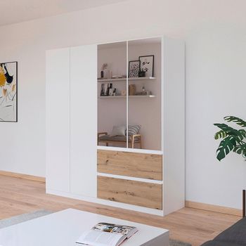 Costa Alpine White and Artisan Oak 181cm 4 Door Combi Wardrobe