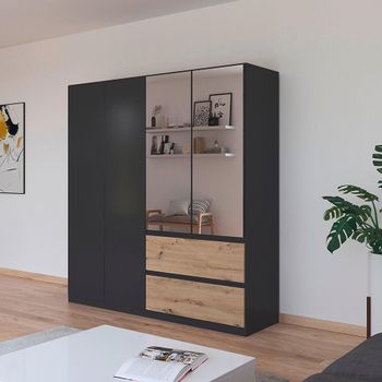 Costa Metallic Dark Grey and Artisan Oak 181cm 4 Door Combi Wardrobe