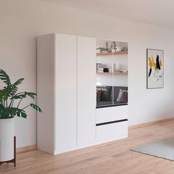 Costa Combi and Metallic Dark Grey Handle Alpine White 181cm 4 Door Wardrobe