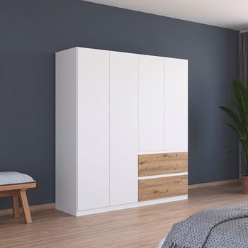 Costa Alpine White and Artisan Oak 181cm 4 Door 2 Drawer Wardrobe