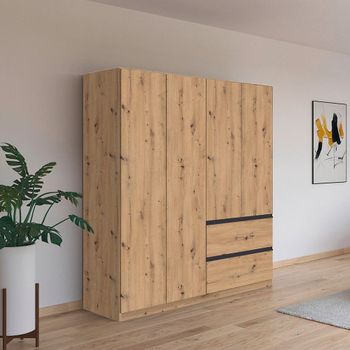 Costa Artisan Oak 181cm 4 Door 2 Drawer Wardrobe