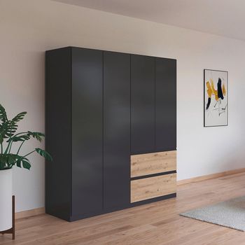 Costa Metallic Dark Grey and Artisan Oak 181cm 4 Door 2 Drawer Wardrobe
