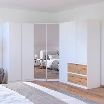 Costa Alpine White and Artisan Oak 208cm 7 Door L-Shaped Corner Wardrobe