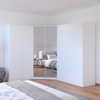Costa Alpine White 208cm 7 Door L-Shaped Corner Wardrobe