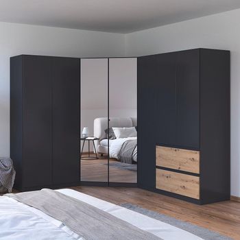 Costa Metallic Dark Grey and Artisan Oak 208cm 7 Door L-Shaped Corner Wardrobe