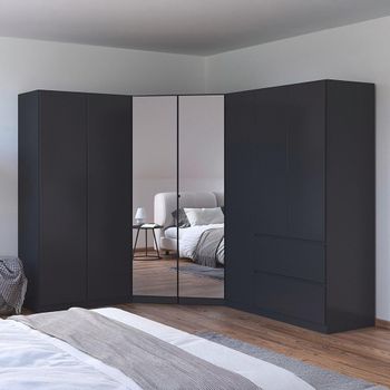Costa Metallic Dark Grey 208cm 7 Door L-Shaped Corner Wardrobe