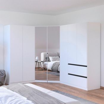 Costa L-Shaped Corner and Metallic Dark Grey Handle Alpine White 208cm 7 Door Wardrobe