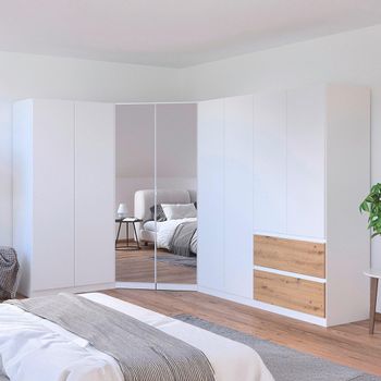 Costa Alpine White and Artisan Oak 208cm 8 Door L-Shaped Corner Wardrobe