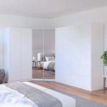 Costa Alpine White 208cm 8 Door L-Shaped Corner Wardrobe
