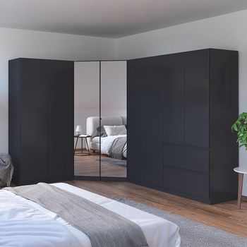 Costa Metallic Dark Grey 208cm 8 Door L-Shaped Corner Wardrobe