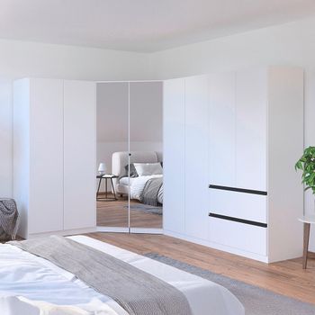 Costa L-Shaped Corner and Metallic Dark Grey Handle Alpine White 208cm 8 Door Wardrobe