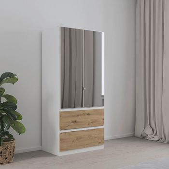 Costa Alpine White and Artisan Oak 91cm 2 Door Combi Wardrobe