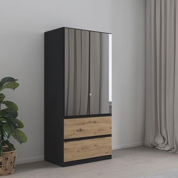 Costa Metallic Dark Grey and Artisan Oak 91cm 2 Door Combi Wardrobe