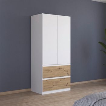 Costa Alpine White and Artisan Oak 91cm 2 Door 2 Drawer Wardrobe